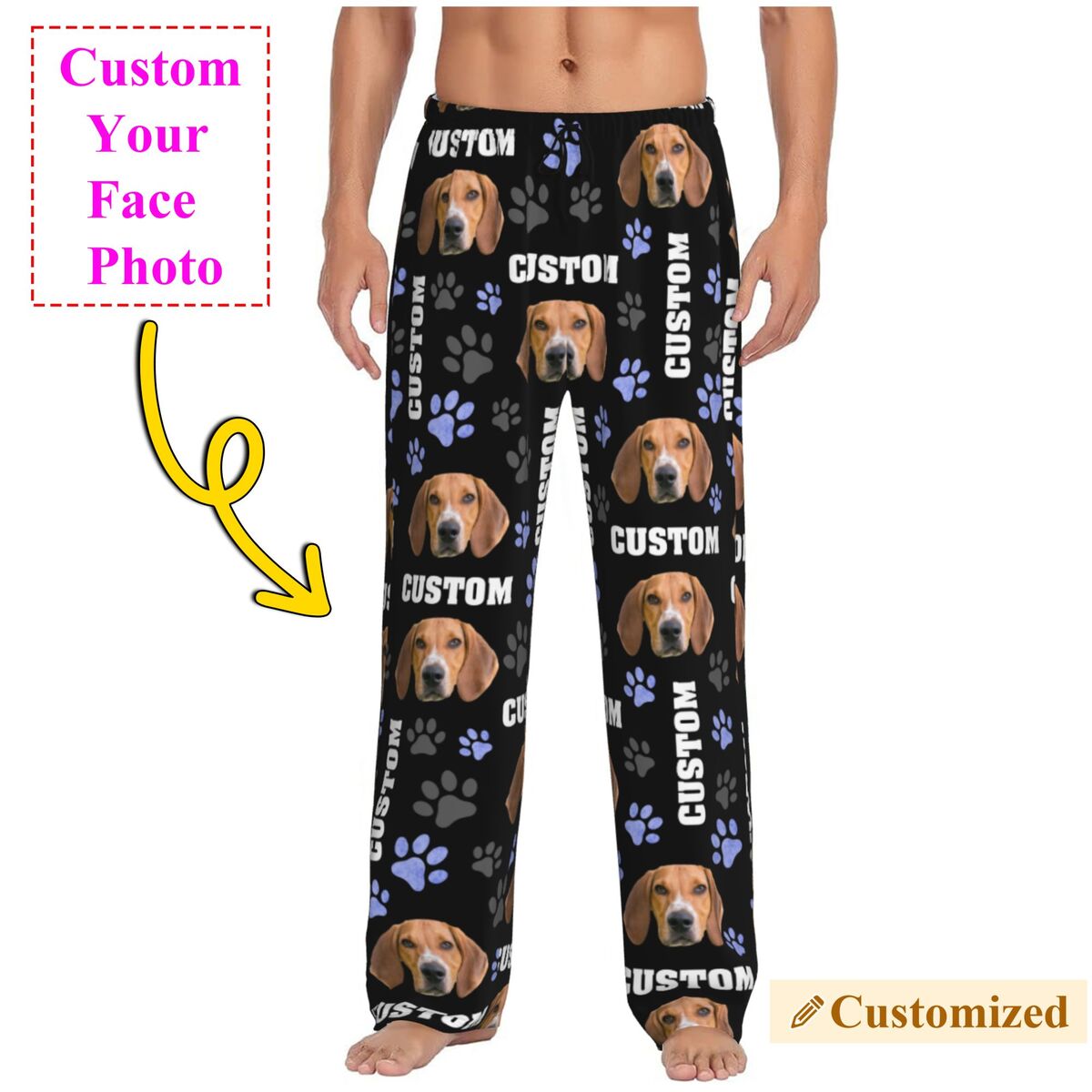 Pet Portrait Custom - 남성 맞춤형 강아지 사진 파자마 바지