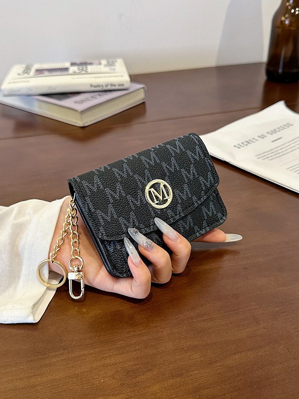 Monogram Keychain Leather - 레트로 모노그램 프린트 인조 가죽 카드