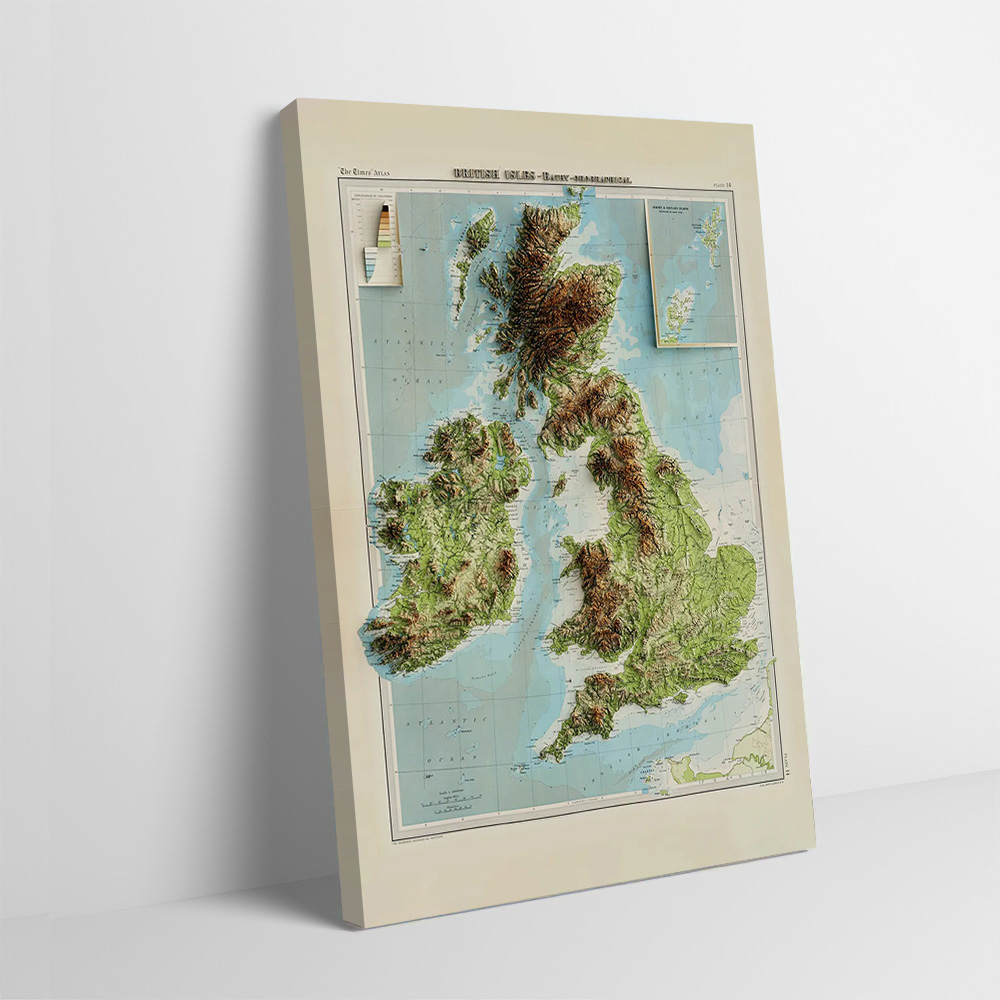 Custom Map Poster - 1922년 영국 제도의 3D 릴리프 지도