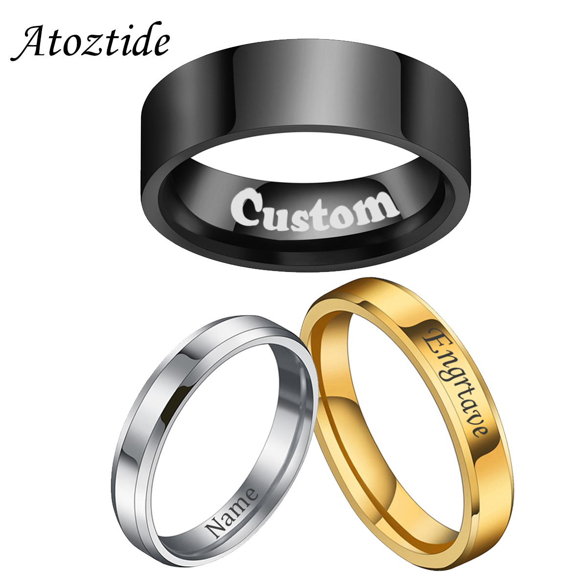 Initial Ring Custom - Atoztide 4/6/8mm 여성을위한 맞춤형 조각 이름