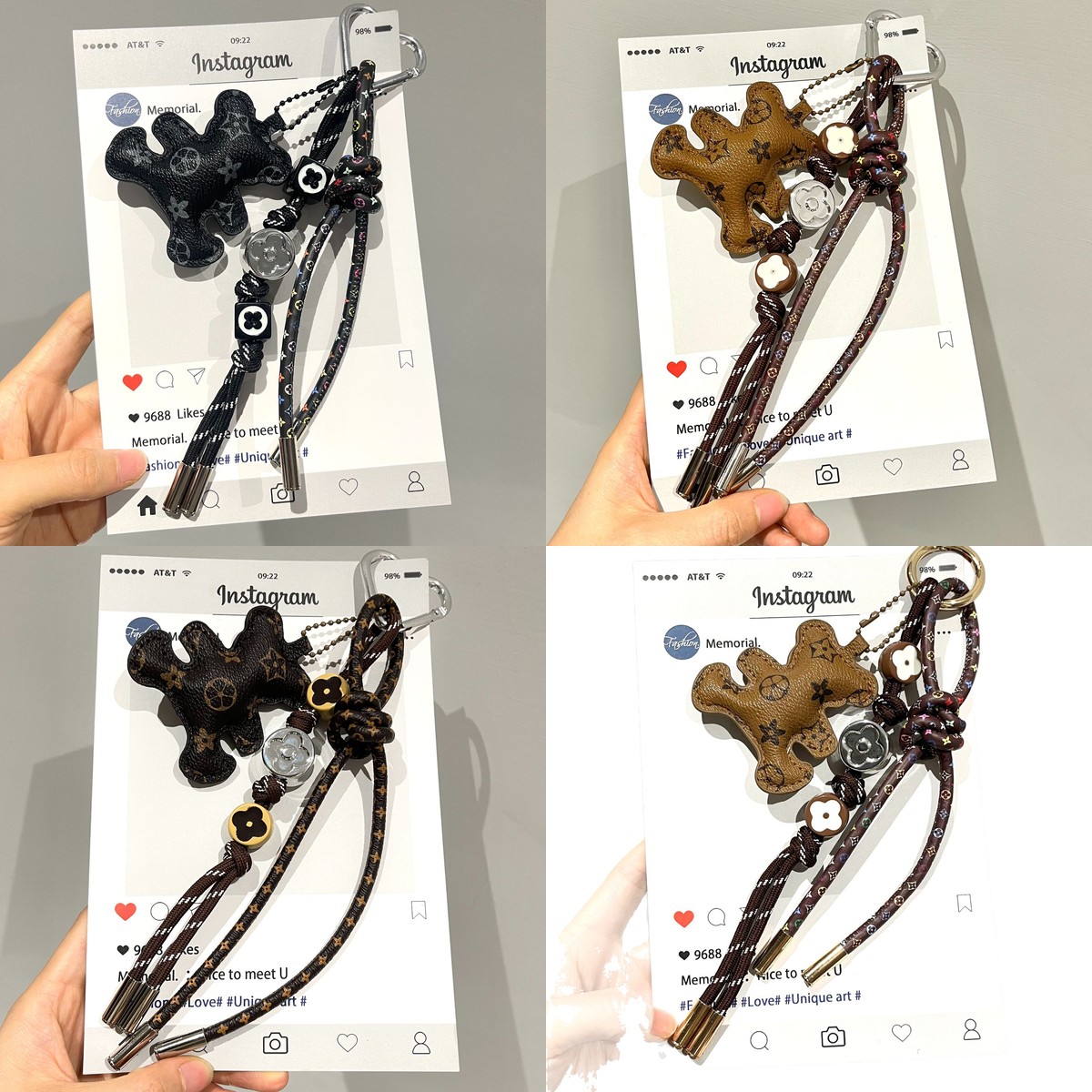 Monogram Keychain Leather - 가방용 미니 베어 펜던트 참, DIY