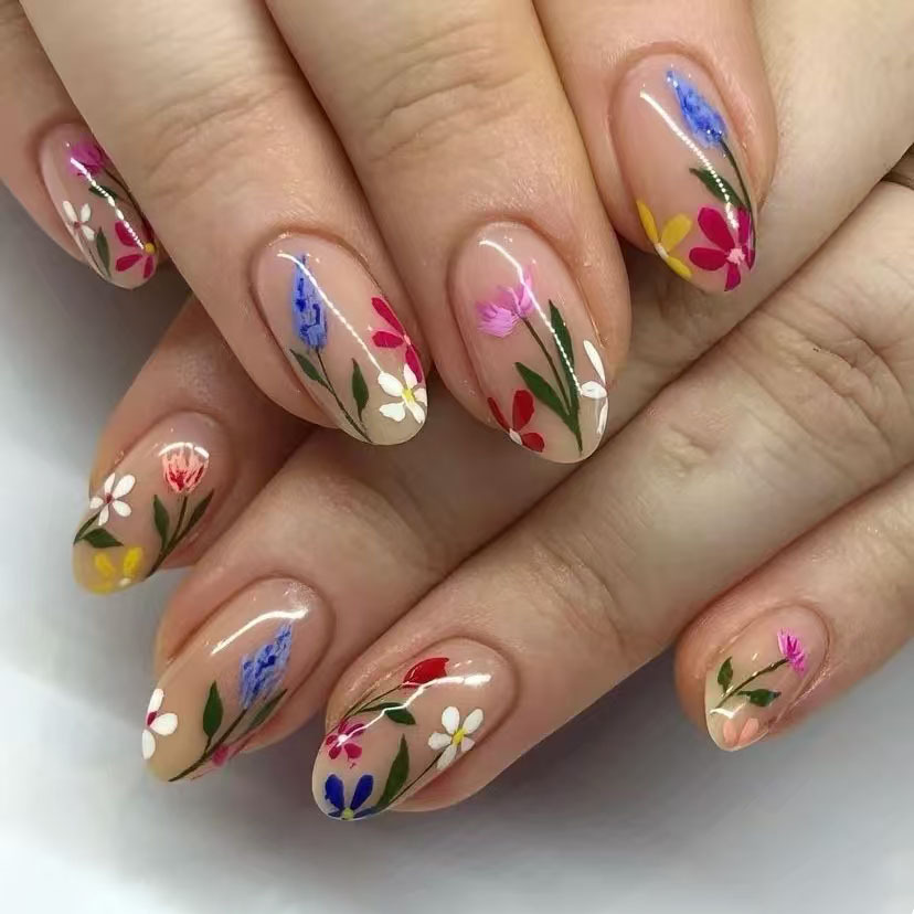 Pressed Flower Art - 24Pcs 간단한 아몬드 손톱 팁 신선한