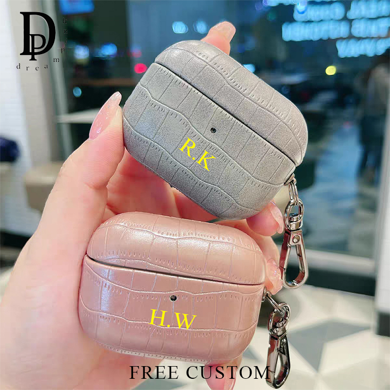 Monogram Keychain Leather - 맞춤형 이름 악어 가죽 이어폰 케이스,