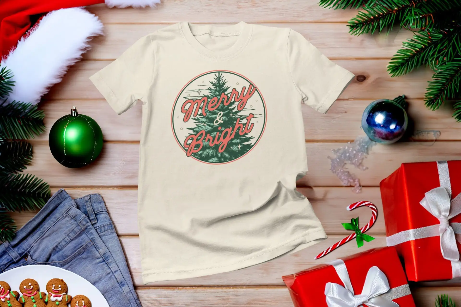 Family Tree Print - Merry and BrightT 티셔츠 트리 가족