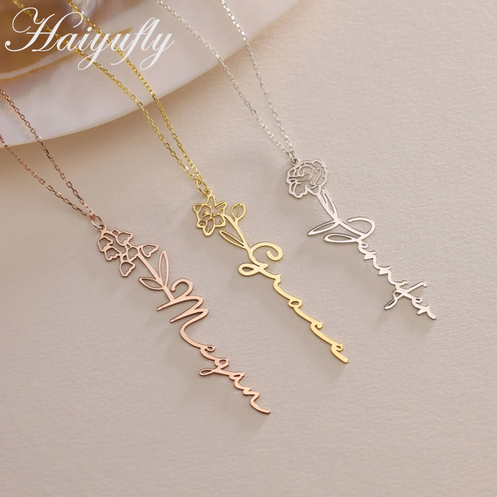 Birth Flower Necklace - Haiyufly 여성을위한 맞춤 이름 목걸이 맞춤형