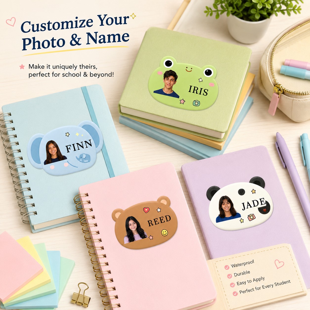 Custom Photo Book - 맞춤형 사진 이름 스티커, 귀여운 동물