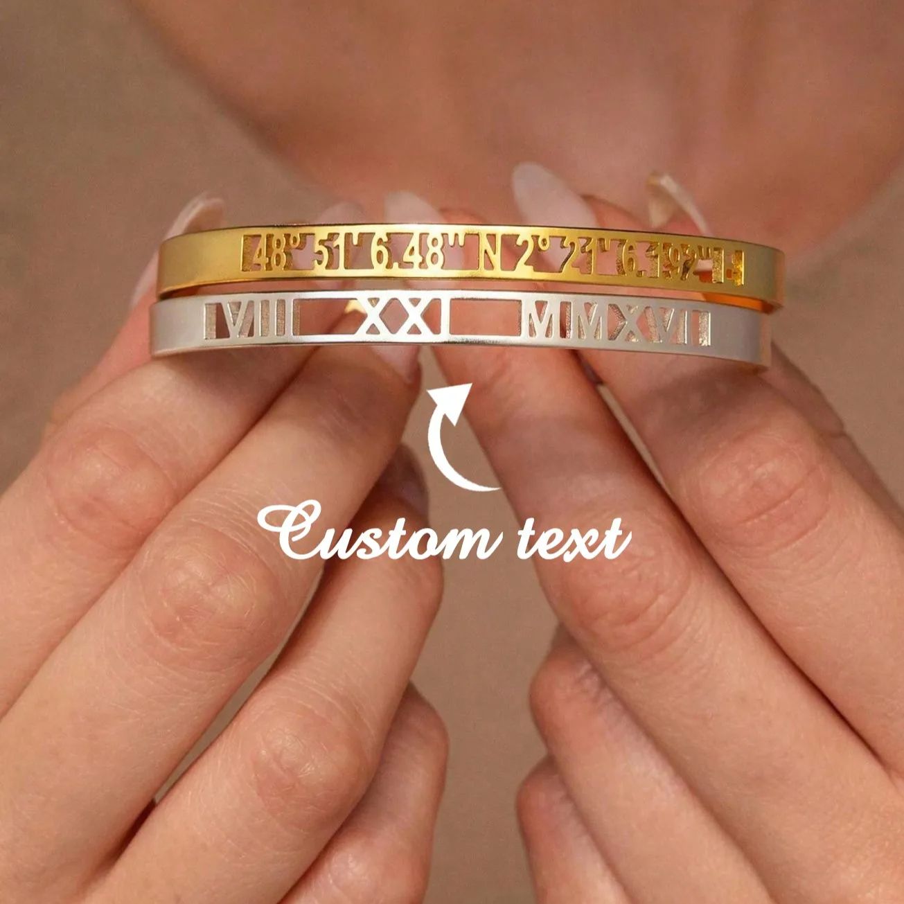 Coordinates Bracelet - 여성용 커스텀 날짜 좌표 로마 숫자
