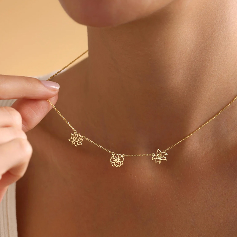 Birth Flower Necklace - 맞춤형 출생 꽃 목걸이 여성 어린이
