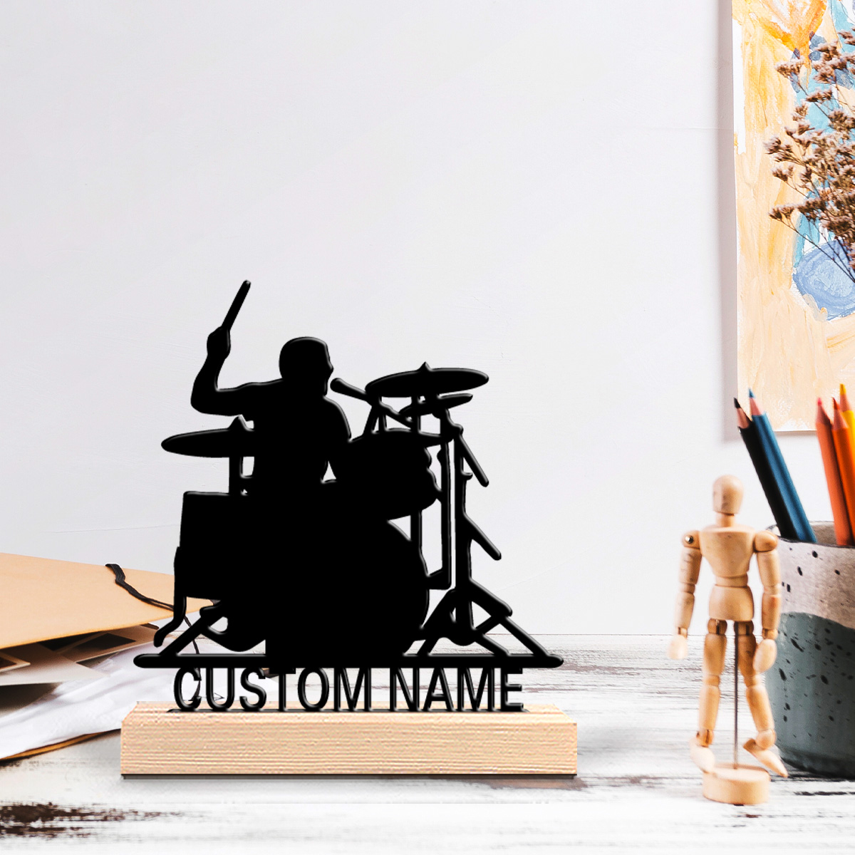 1개의 세련된 맞춤형 드러머와 드럼 금속 조각상(나무  - Engraved Wood Frame 리뷰 및 가격