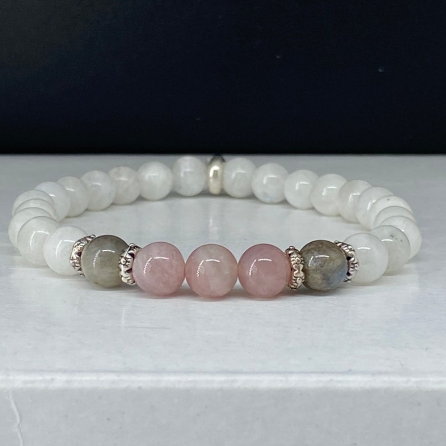 뉴 문스톤, 래브라도라이트 및 로즈 쿼츠 팔찌 차분함, - Coordinates Bracelet 리뷰 및 가격