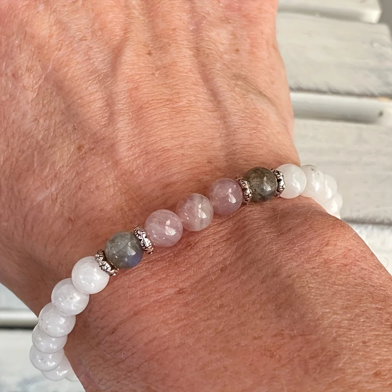 뉴 문스톤, 래브라도라이트 및 로즈 쿼츠 팔찌 차분함, - Coordinates Bracelet 리뷰 및 가격
