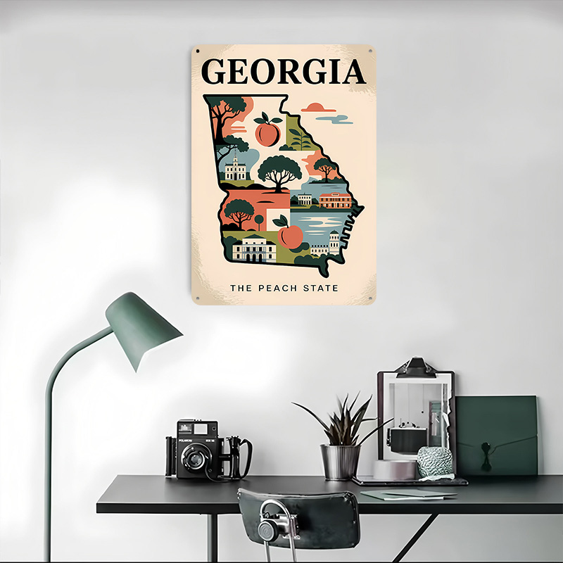 조지아: 복숭아 주(桃州) 그림이 있는 지도 인쇄 포스 - Custom Map Poster 리뷰 및 가격