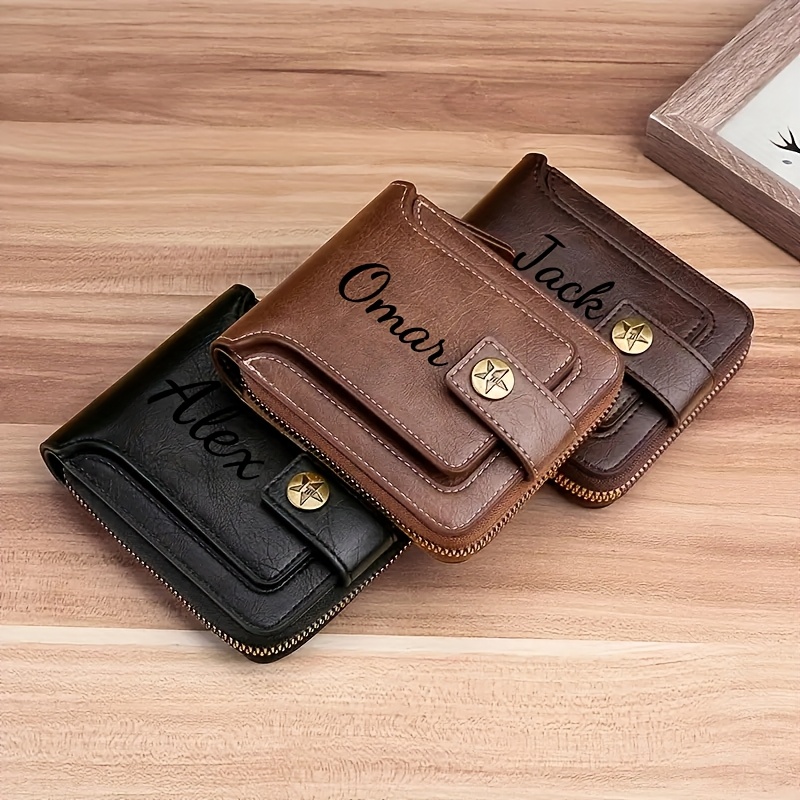 맞춤 이름 남성용 지갑 선물 세련된 갈색 인조 가죽 새 - Personalized Name Box 리뷰 및 가격